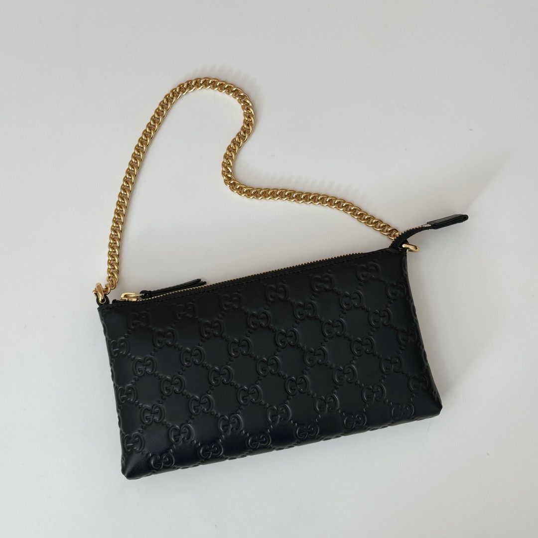 Gucci GG Real Leather Small Chain Bag Handbag 779791 Black