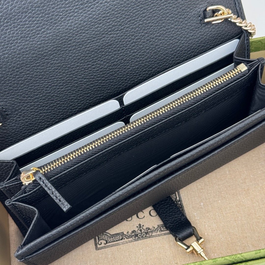 Gucci Jackie 1961 Real Leather Chain Wallet Purse 652681 Black