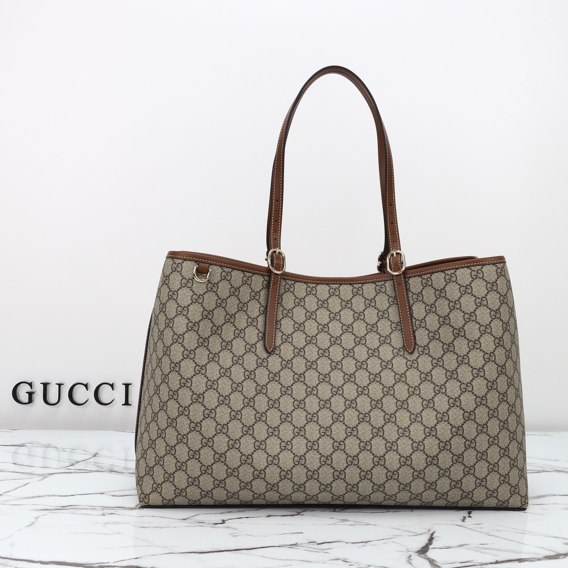 Gucci GG Emblem Large Tote Bag Handbag 815212 Brown