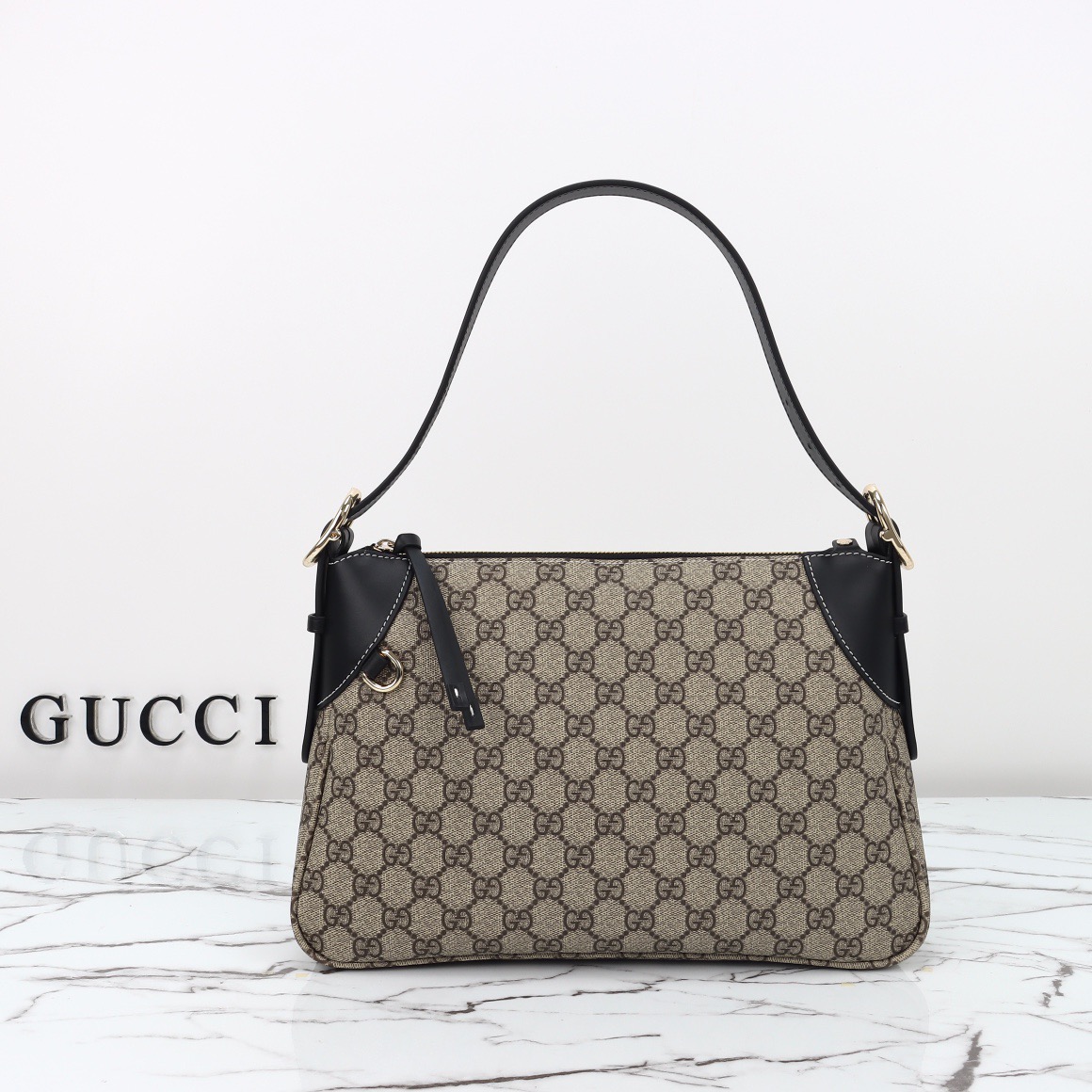 Gucci GG Emblem Medium Shoulder Bag Handbag 815216 Black