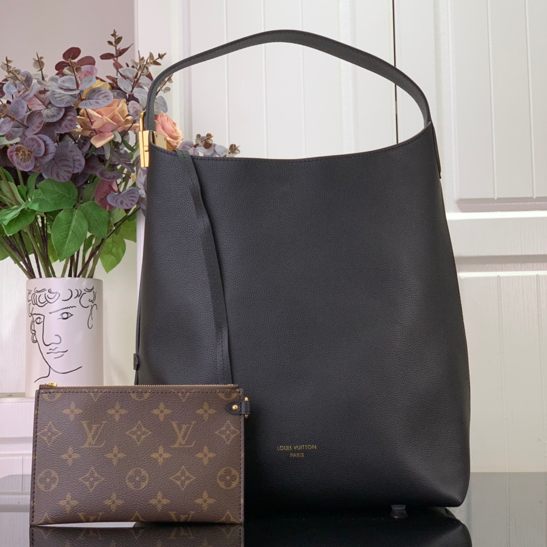 Louis Vuitton LV Calfskin Low Key Hobo MM Bag Handbag M24856 Black