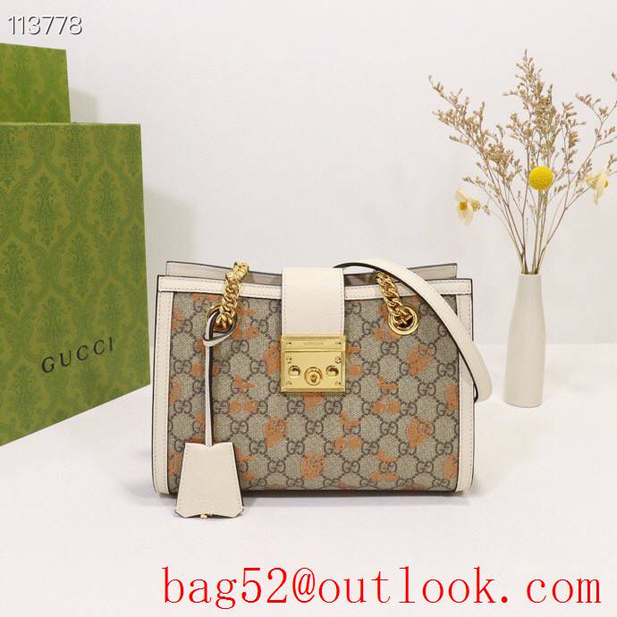 Gucci Padlock GG Small Canvas Shoulder Bag with Fruits 498156 Cream