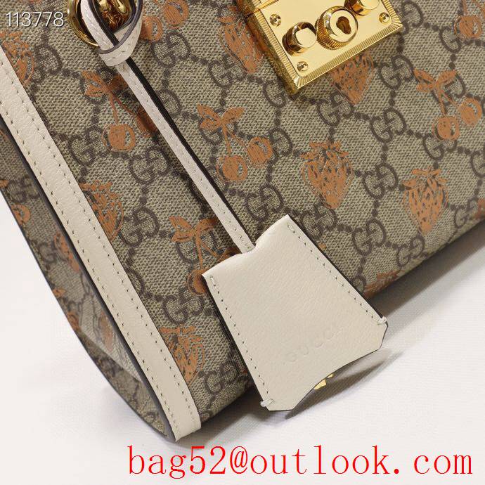 Gucci Padlock GG Small Canvas Shoulder Bag with Fruits 498156 Cream 