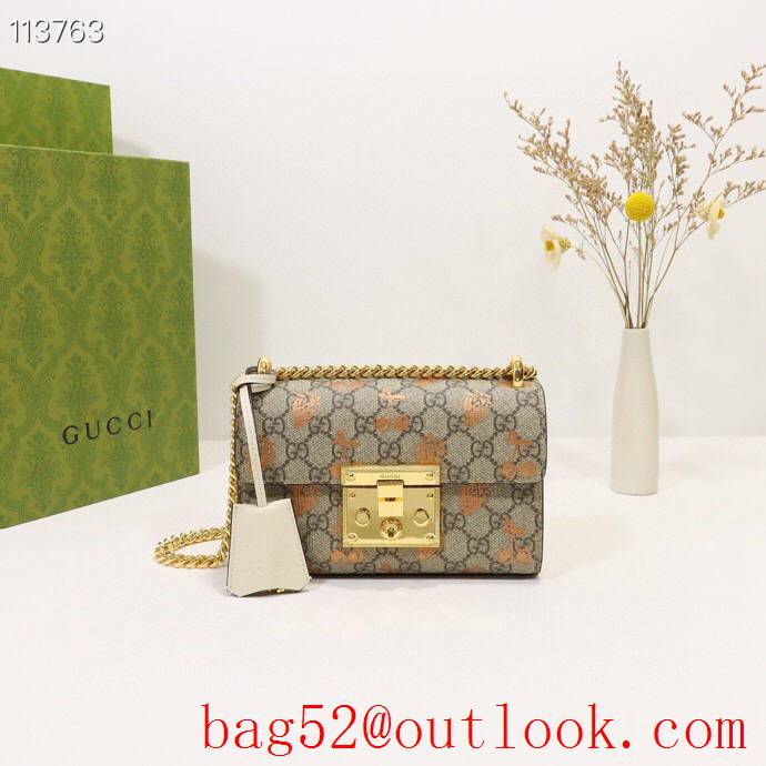 Gucci Padlock GG Small Canvas Shoulder Bag with Fruits 409487 Beige