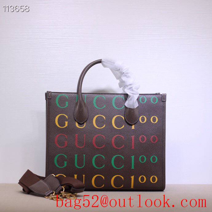 Gucci 100 Men Real Leather Tote Bag Handbag 680956 Brown
