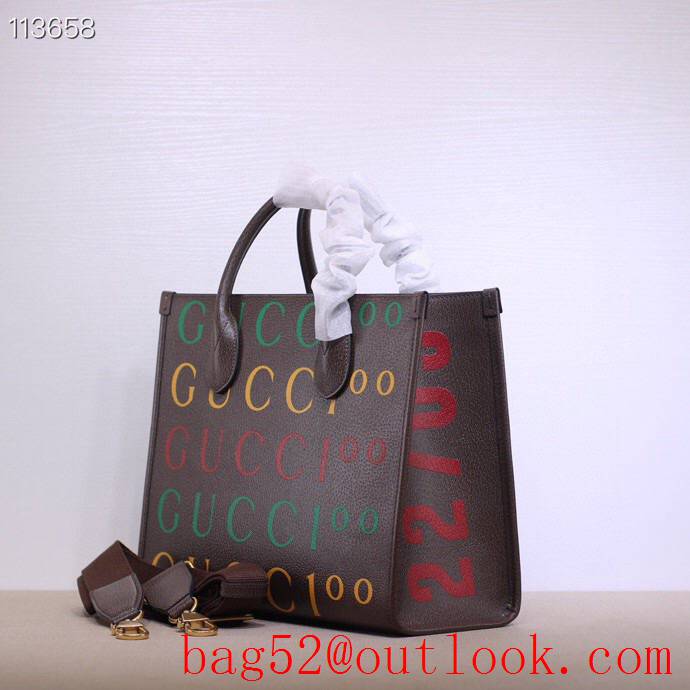 Gucci 100 Men Real Leather Tote Bag Handbag 680956 Brown 