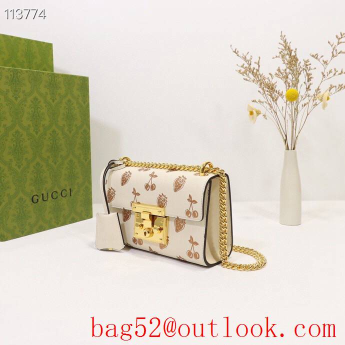 Gucci Padlock GG Small Leather Shoulder Bag with Fruits 409487 Cream 