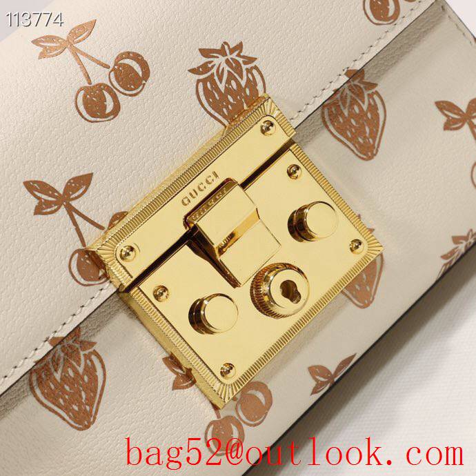 Gucci Padlock GG Small Leather Shoulder Bag with Fruits 409487 Cream 