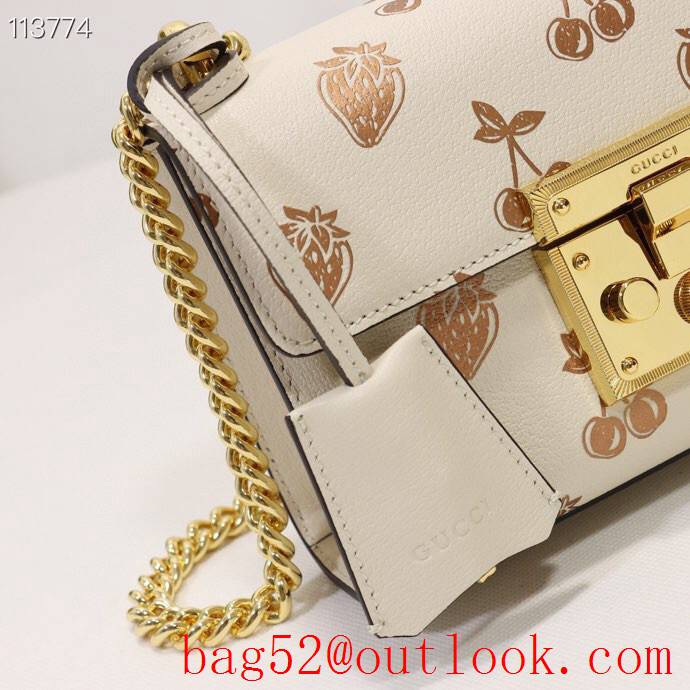 Gucci Padlock GG Small Leather Shoulder Bag with Fruits 409487 Cream 