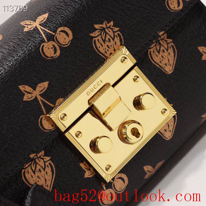 Gucci Padlock GG Small Leather Shoulder Bag with Fruits 409487 Black