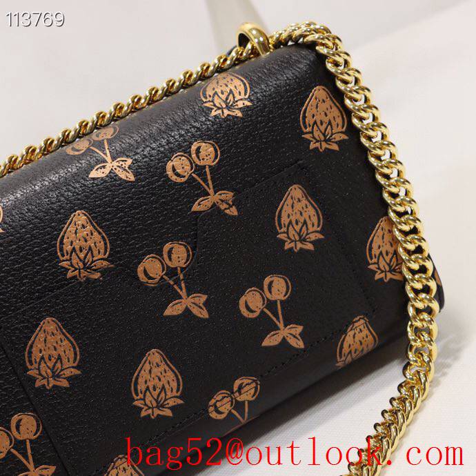 Gucci Padlock GG Small Leather Shoulder Bag with Fruits 409487 Black