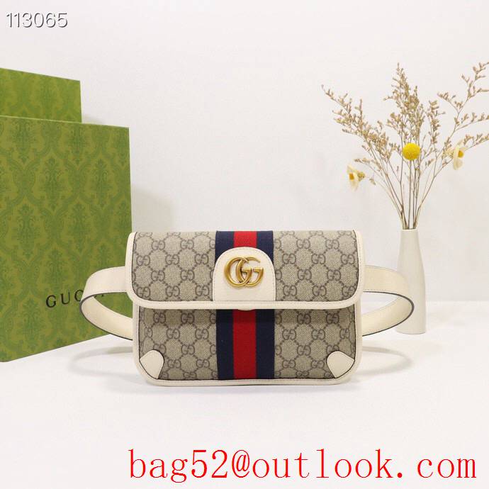 Gucci Ophidia GG Leather-trimmed Canvas Belt Bag 674081 Cream