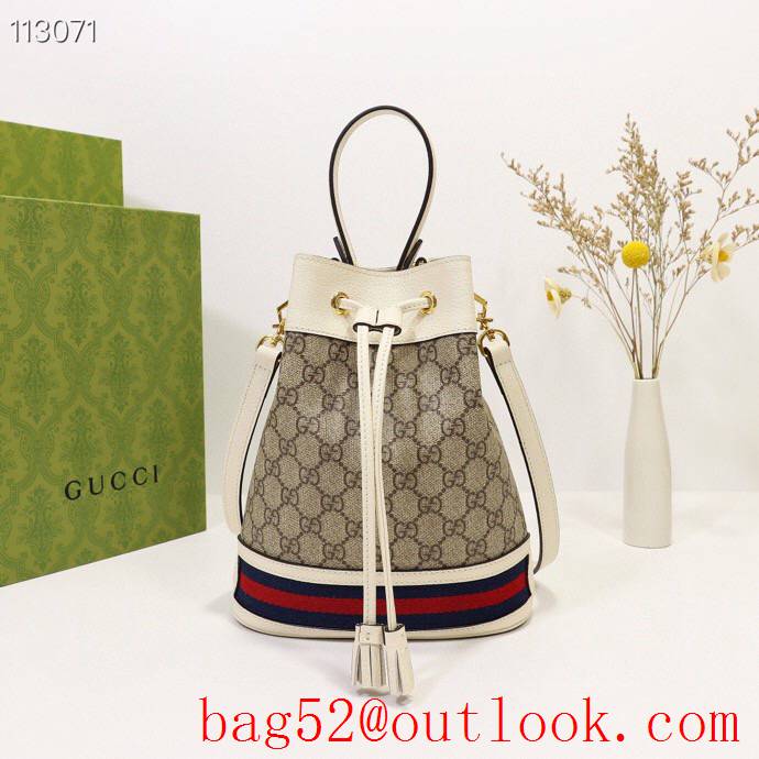 Gucci Ophidia Leather-trimmed Small Canvas Bucket Bag 550621 Cream