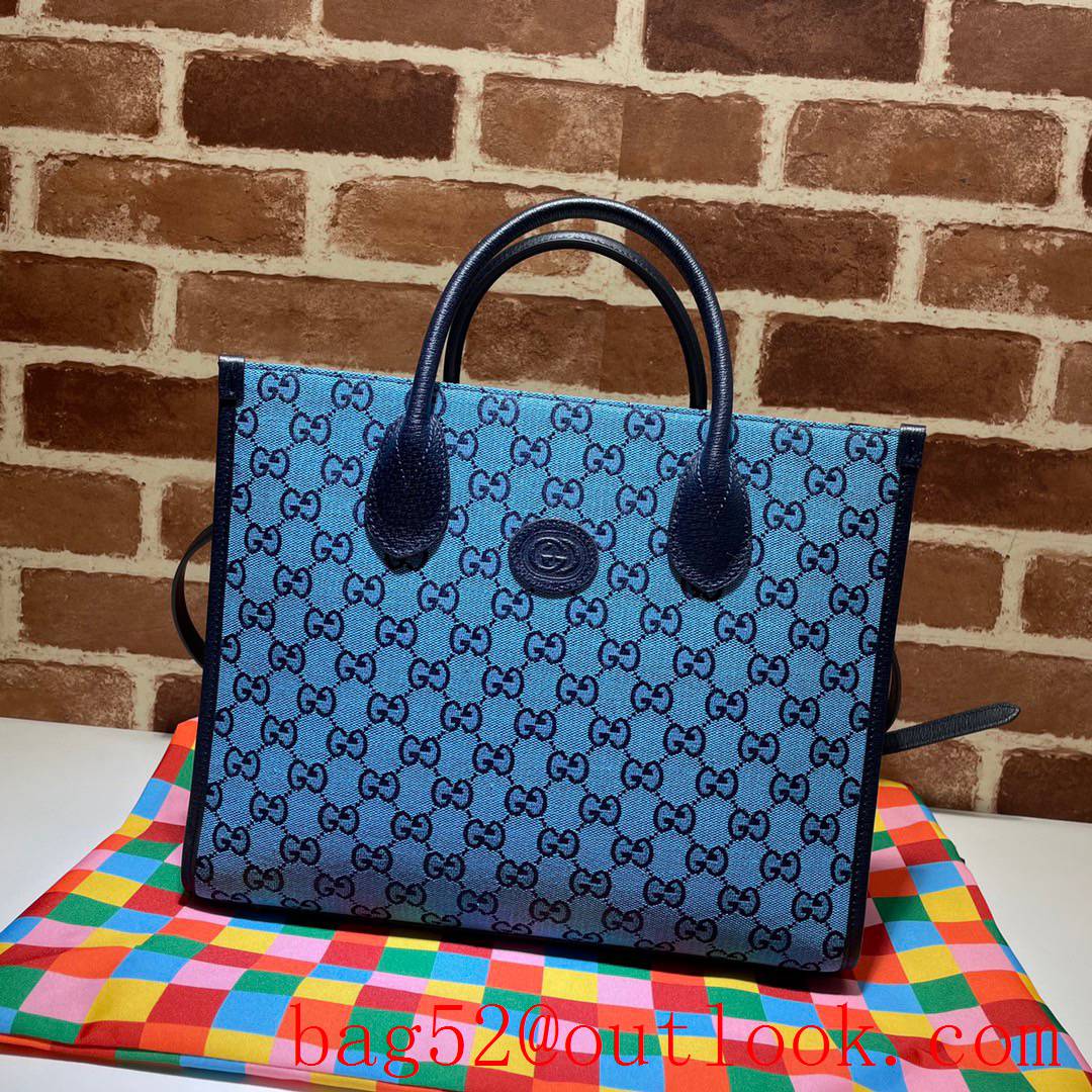Gucci GG Small Canvas Multicolor Tote Bag Handbag 659983 Blue