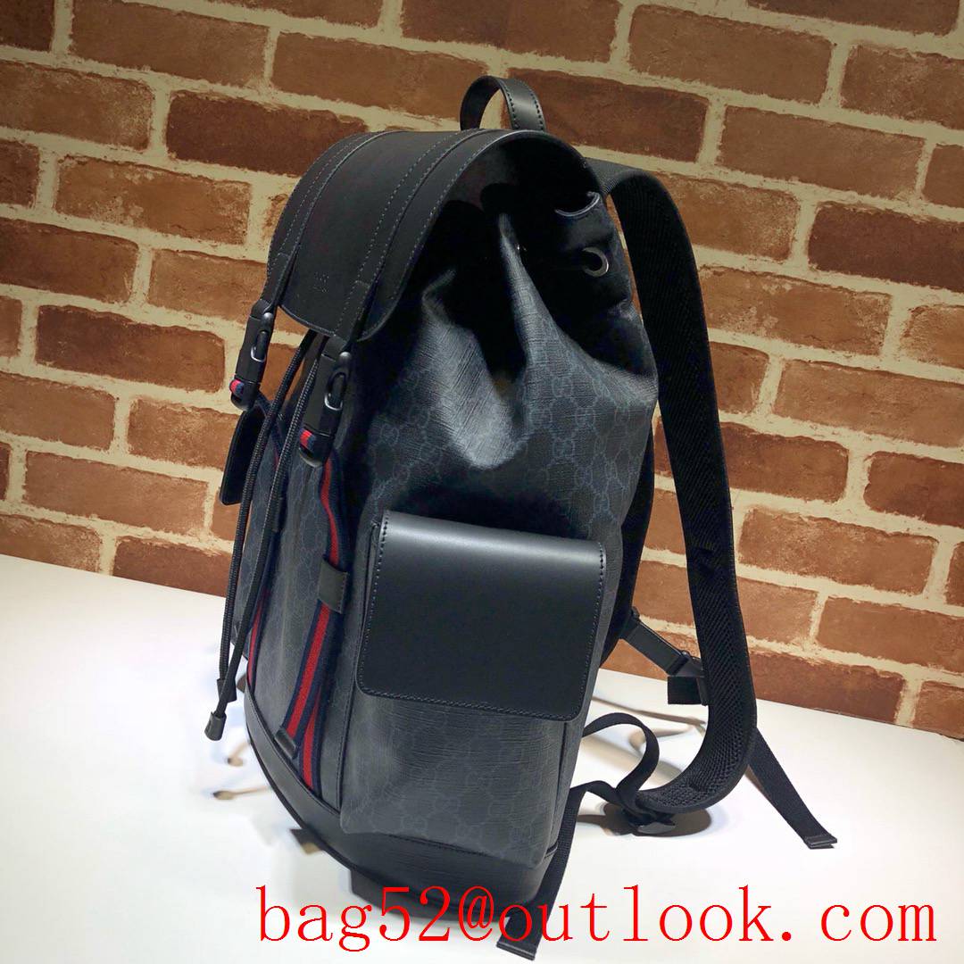 Gucci GG Supreme Men Leather and Canvas Backpack Bag 495563 Black