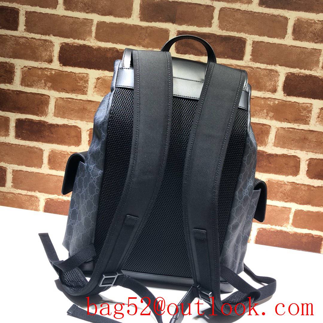 Gucci GG Supreme Men Leather and Canvas Backpack Bag 495563 Black