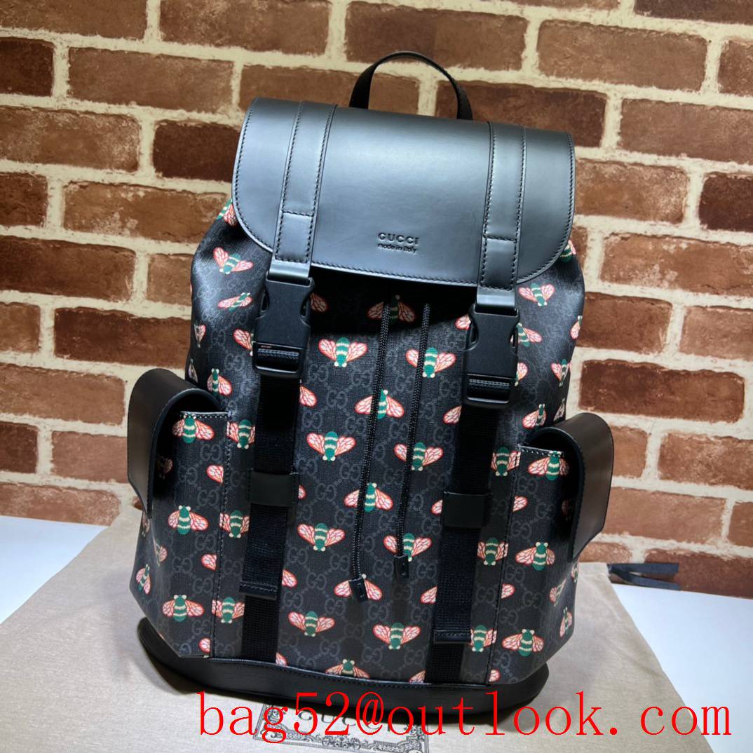 Gucci GG Supreme Men Leather and Canvas Backpack Bag with Bees 495563