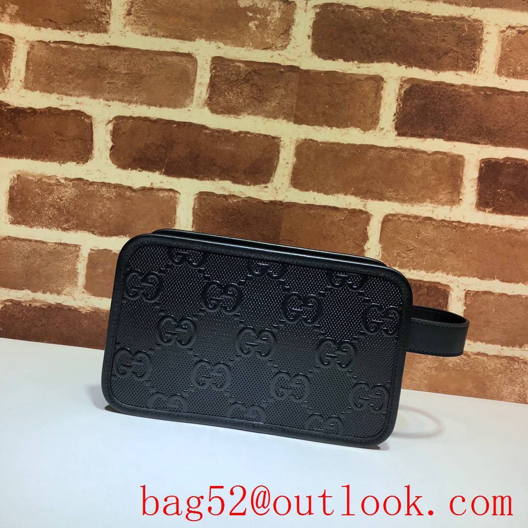 Gucci GG Signature Men Cosmetic Bag Clutch Handbag 627470 Black