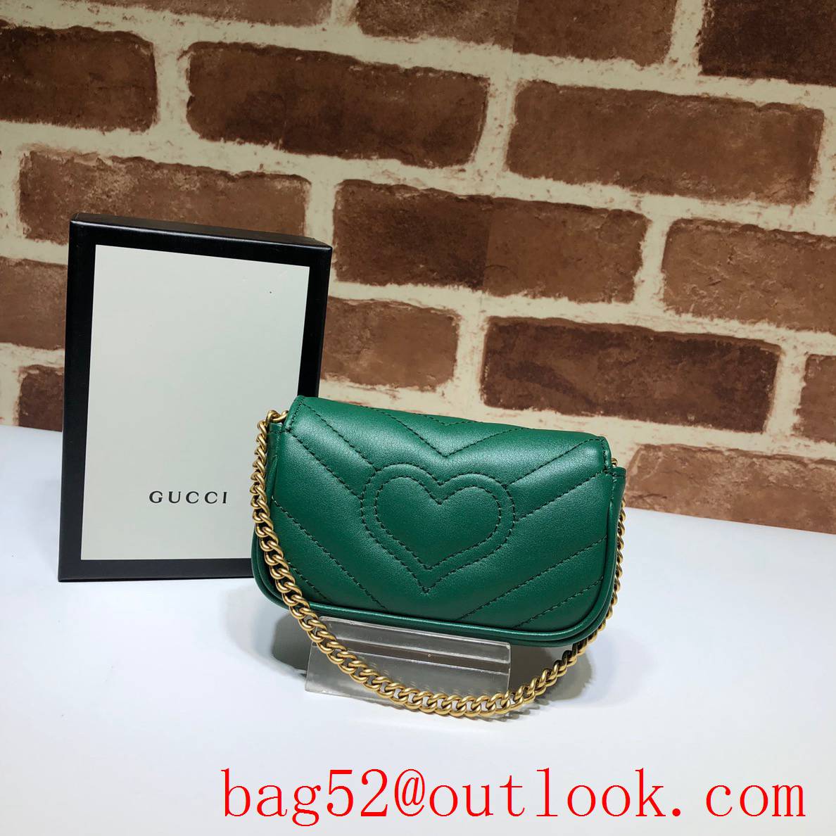 Gucci GG Marmont Super Mini Leather Shoulder Bag 575161 Green