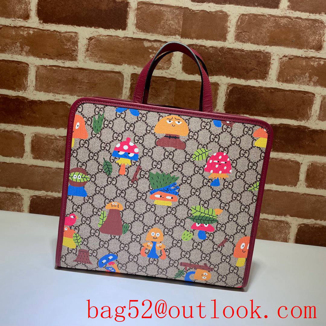Gucci GG Children Canvas Print Mushroom Tote Shopping Bag Handbag 605614