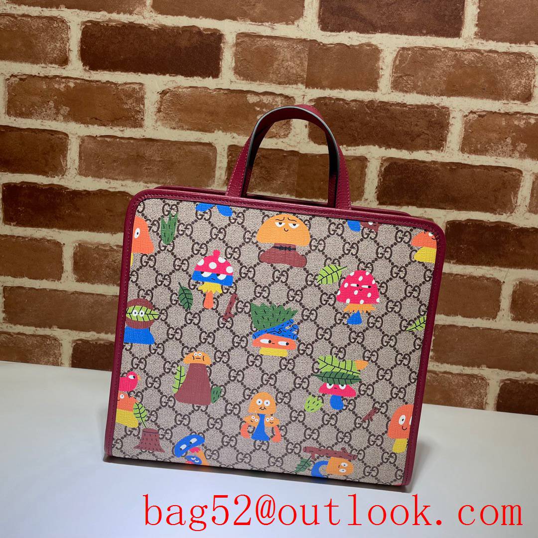 Gucci GG Children Canvas Print Mushroom Tote Shopping Bag Handbag 605614