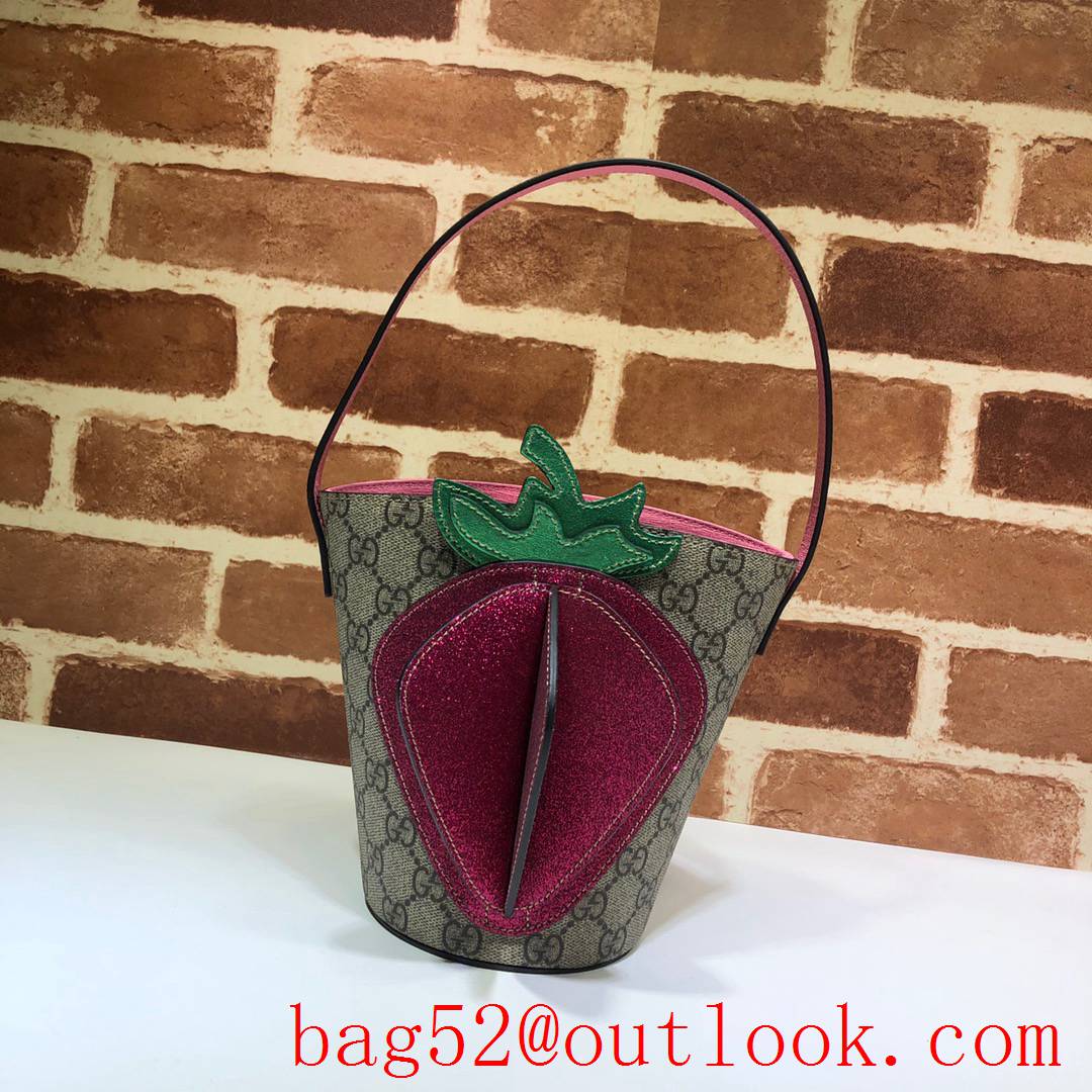 Gucci GG Children Canvas Strawberry Bucket Bag Handbag 630591