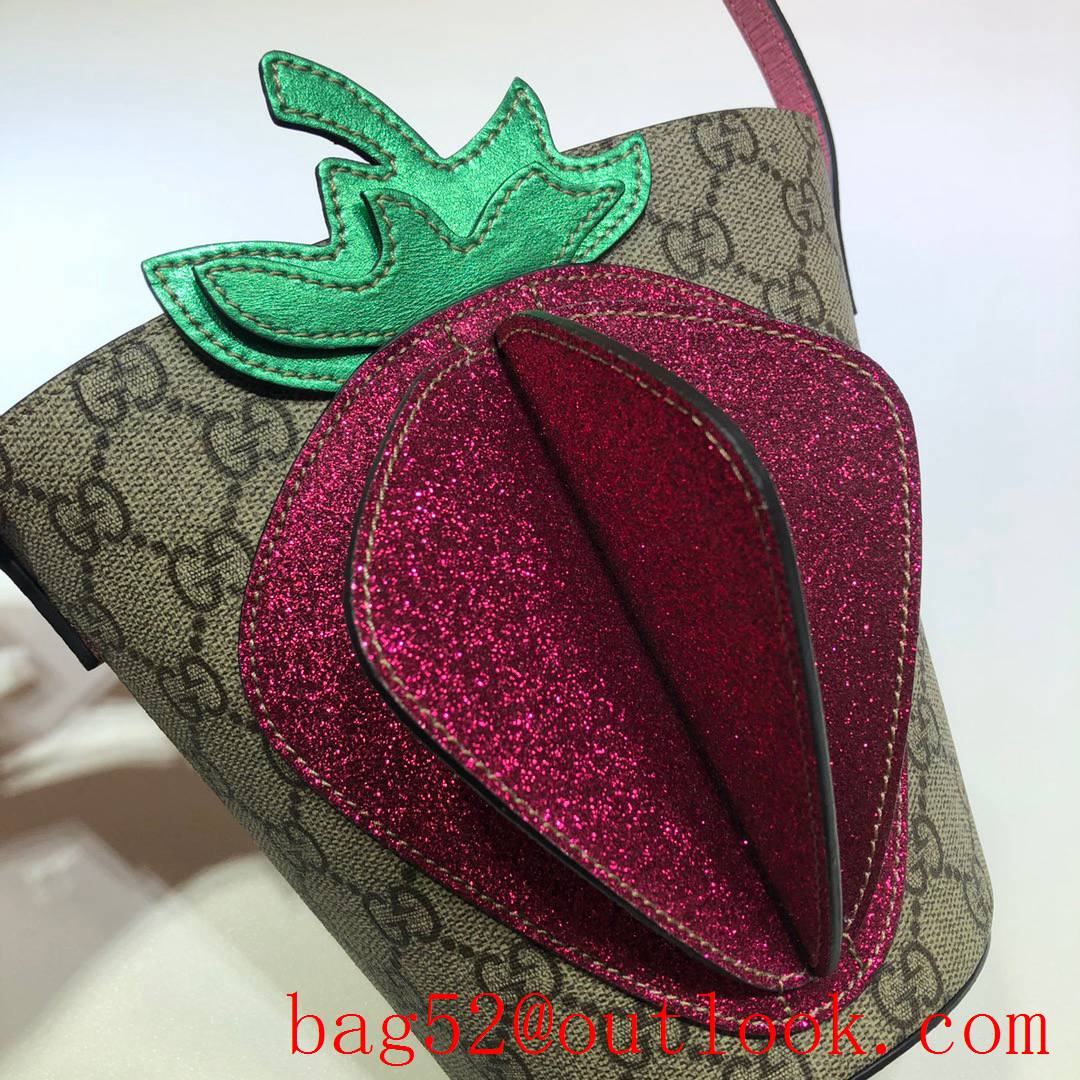 Gucci GG Children Canvas Strawberry Bucket Bag Handbag 630591