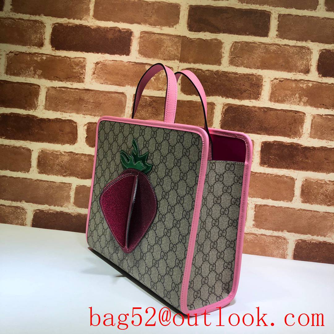 Gucci GG Children Canvas Strawberry Tote Shopping Bag Handbag 630589