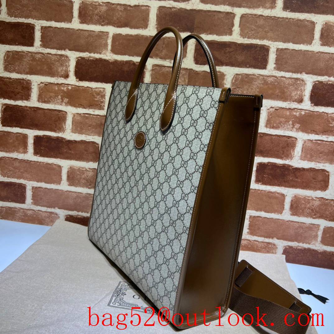 Gucci Men GG Large Canvas Tote Bag Handbag 674155 Brown