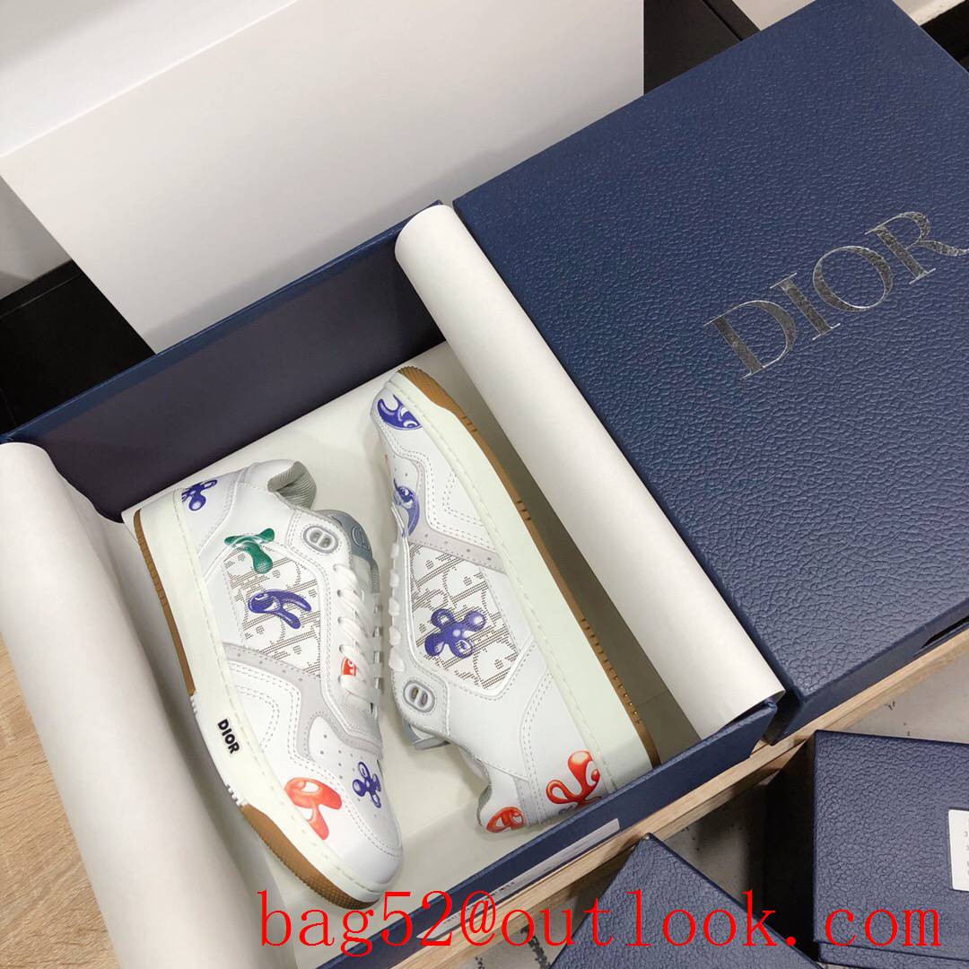 Dior B27 Low-Top Sneaker Cartoon Gray Smooth Calfskin and Oblique Galaxy Leather shoes