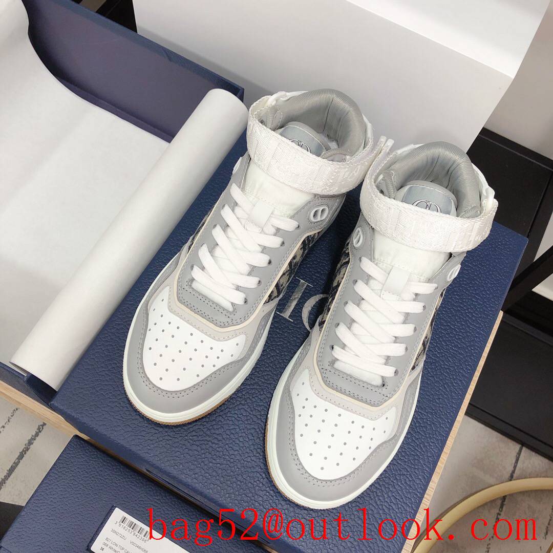 Dior B27 High-Top Sneaker Gray and White Smooth Calfskin with Beige and Black Oblique Jacquard shoes