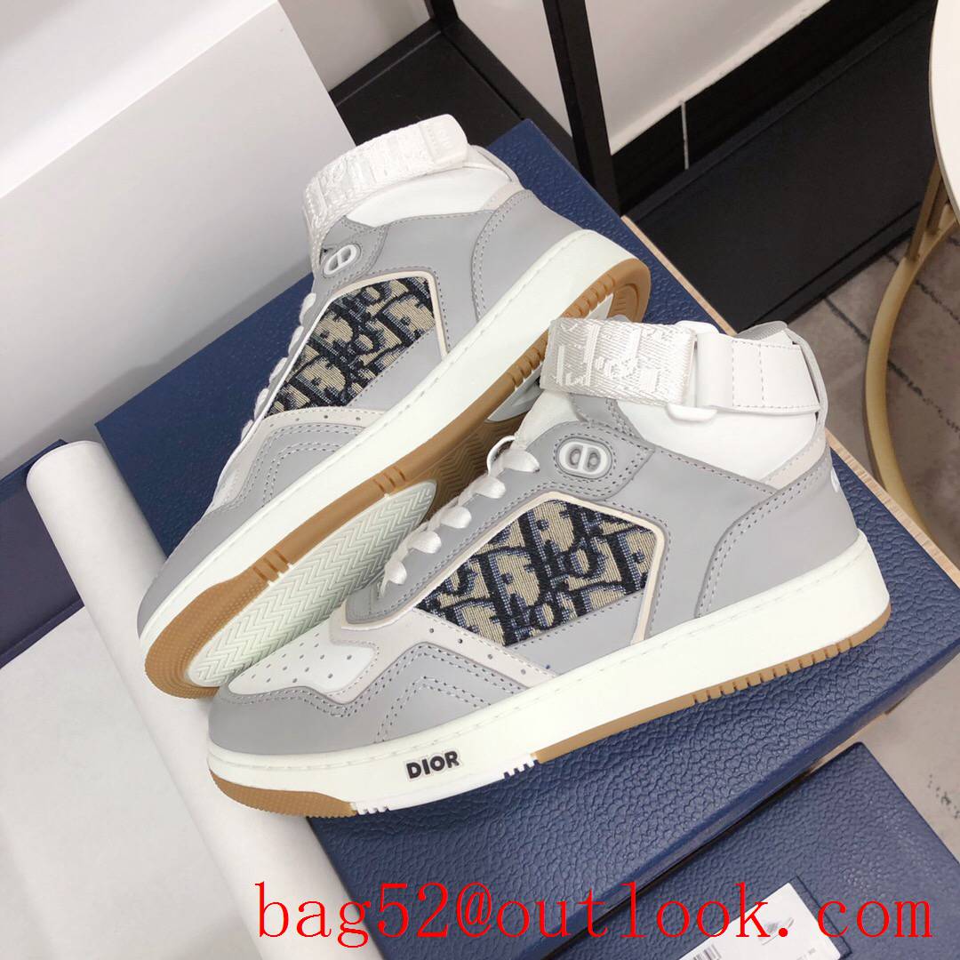 Dior B27 High-Top Sneaker Gray and White Smooth Calfskin with Beige and Black Oblique Jacquard shoes