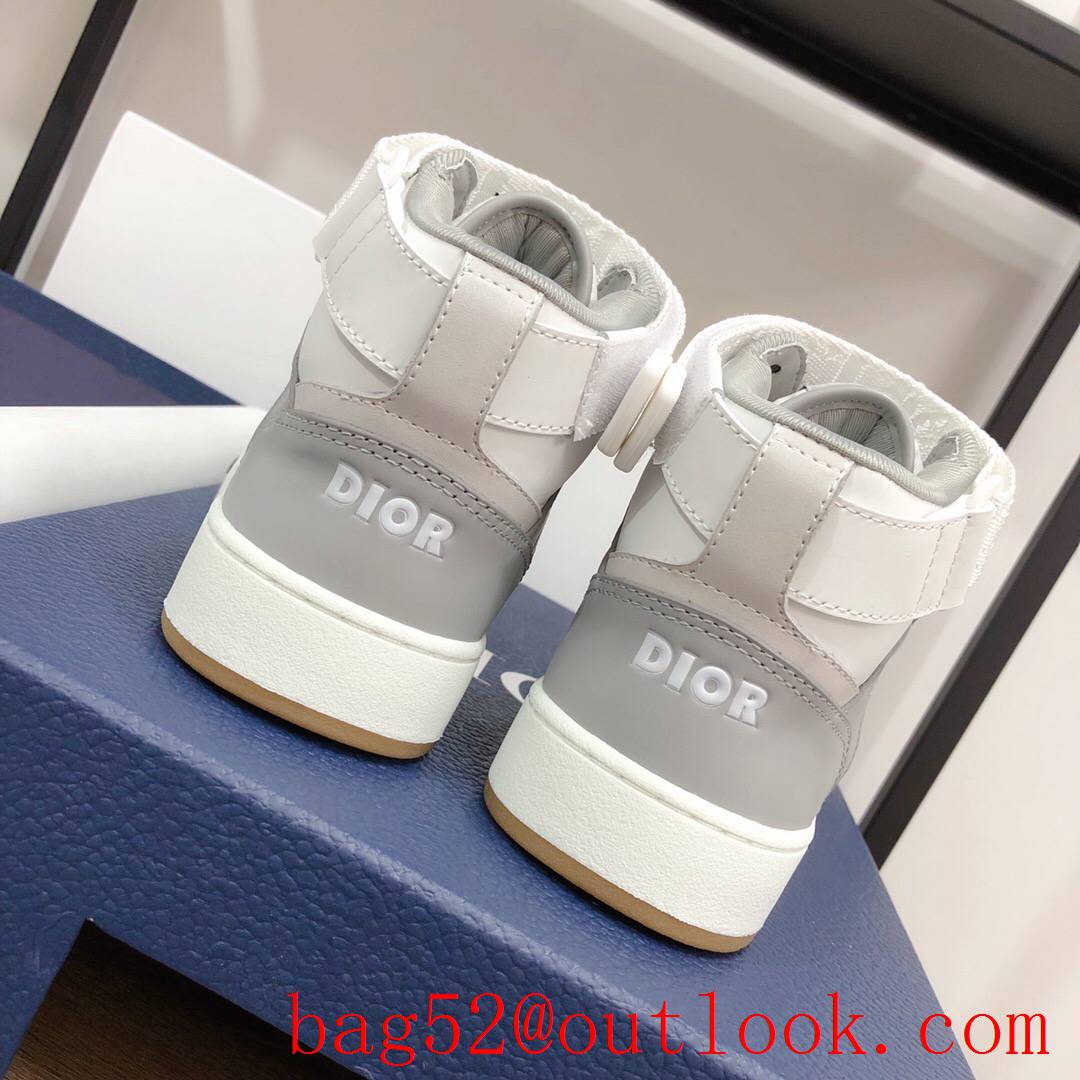 Dior B27 High-Top Sneaker Gray and White Smooth Calfskin with Beige and Black Oblique Jacquard shoes