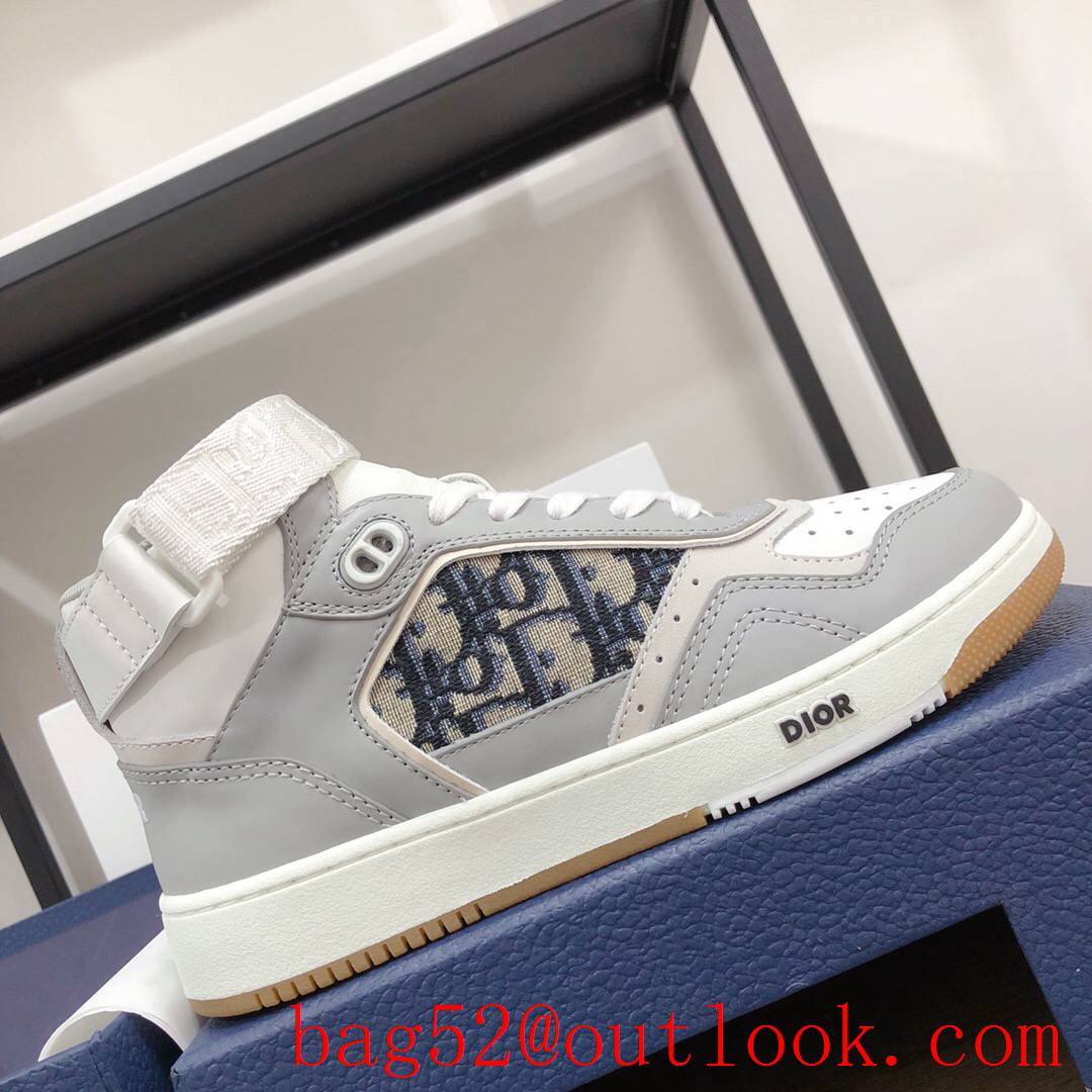 Dior B27 High-Top Sneaker Gray and White Smooth Calfskin with Beige and Black Oblique Jacquard shoes