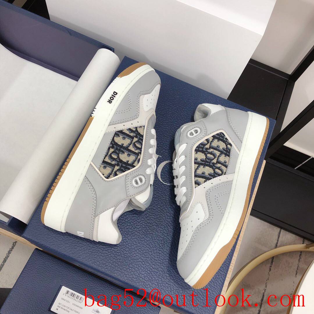 Dior B27 Low-Top Sneaker Gray and White Smooth Calfskin with Beige and Black Oblique Jacquard shoes