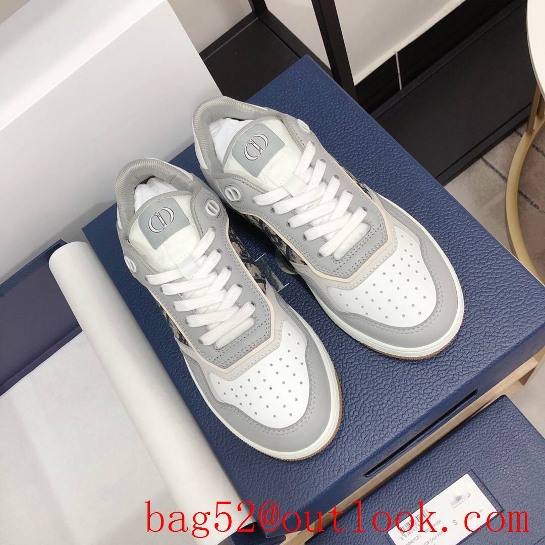 Dior B27 Low-Top Sneaker Gray and White Smooth Calfskin with Beige and Black Oblique Jacquard shoes