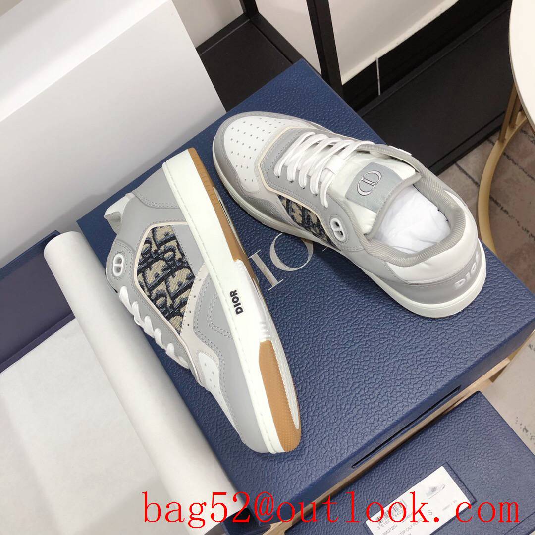 Dior B27 Low-Top Sneaker Gray and White Smooth Calfskin with Beige and Black Oblique Jacquard shoes