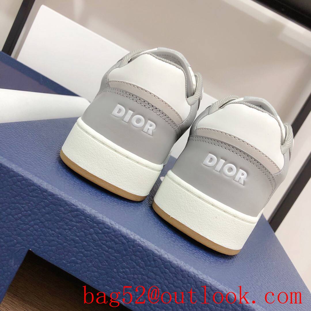 Dior B27 Low-Top Sneaker Gray and White Smooth Calfskin with Beige and Black Oblique Jacquard shoes