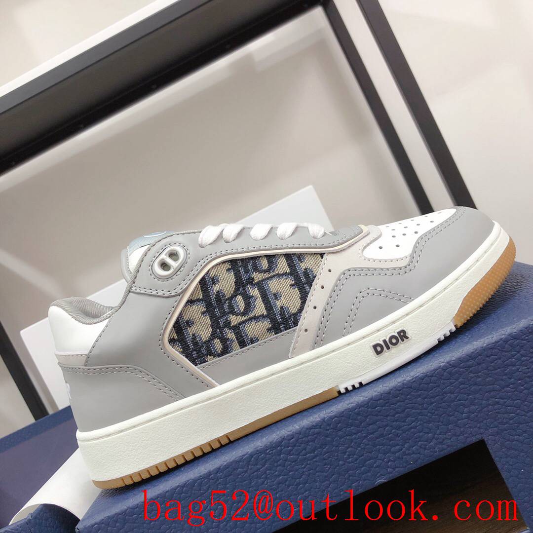 Dior B27 Low-Top Sneaker Gray and White Smooth Calfskin with Beige and Black Oblique Jacquard shoes