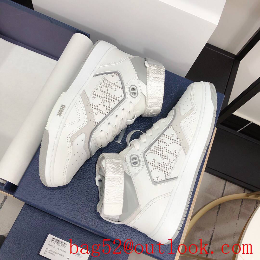 Dior B27 High-Top Sneaker White and Gray Smooth Calfskin with Oblique Galaxy Leather shoes