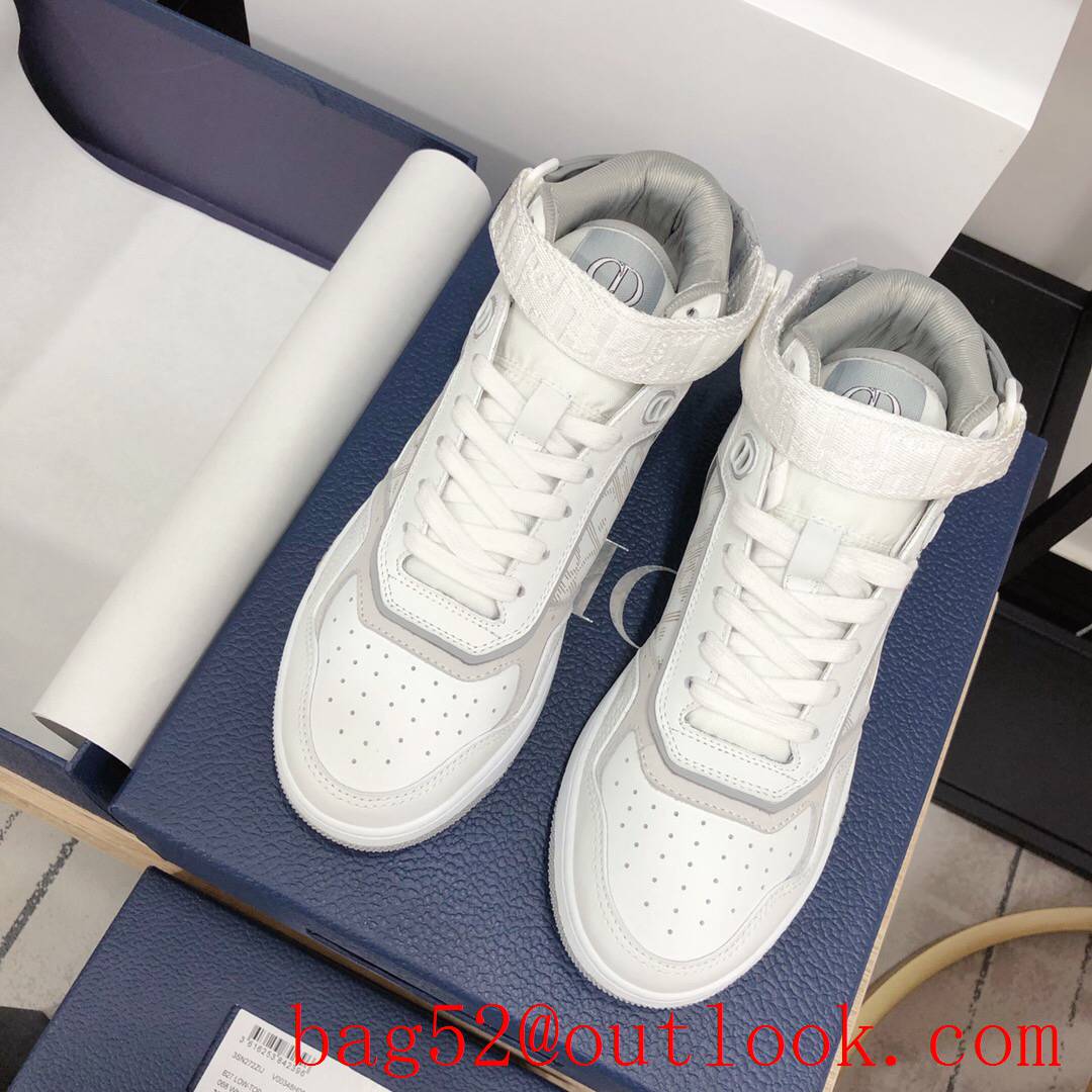 Dior B27 High-Top Sneaker White and Gray Smooth Calfskin with Oblique Galaxy Leather shoes