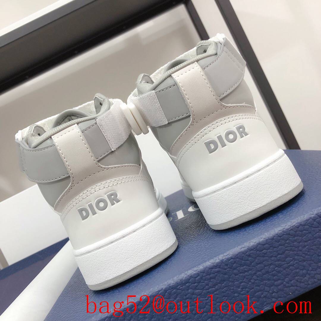 Dior B27 High-Top Sneaker White and Gray Smooth Calfskin with Oblique Galaxy Leather shoes