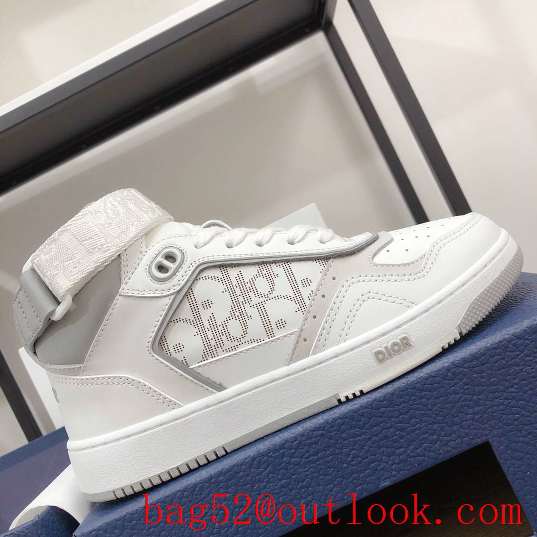 Dior B27 High-Top Sneaker White and Gray Smooth Calfskin with Oblique Galaxy Leather shoes