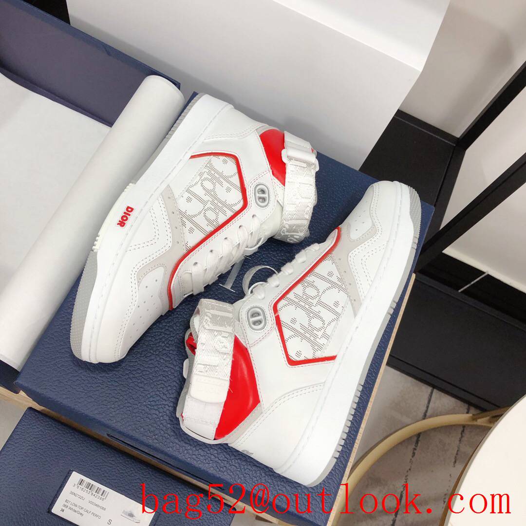 Dior B27 High-Top Sneaker White and red Smooth Calfskin with Oblique Galaxy Leather shoes