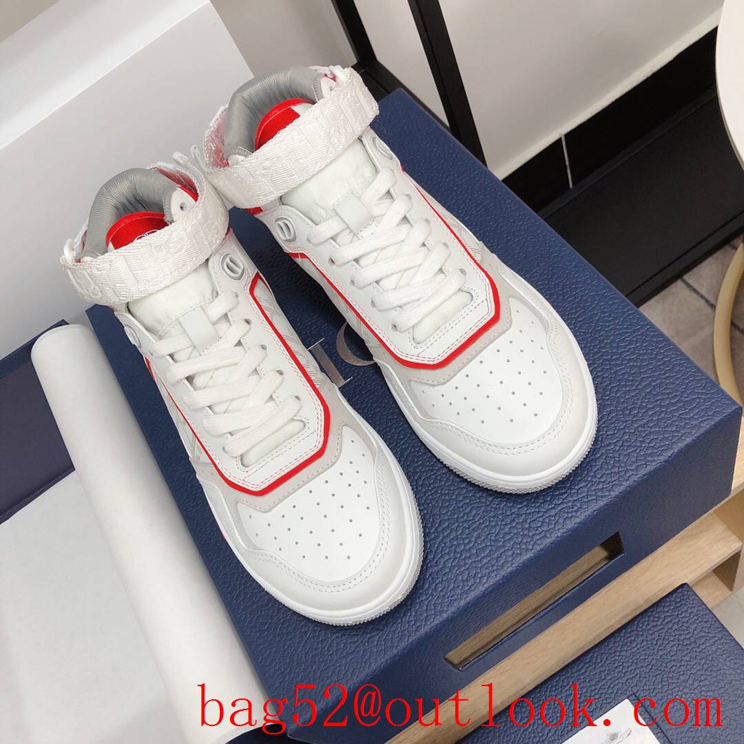 Dior B27 High-Top Sneaker White and red Smooth Calfskin with Oblique Galaxy Leather shoes