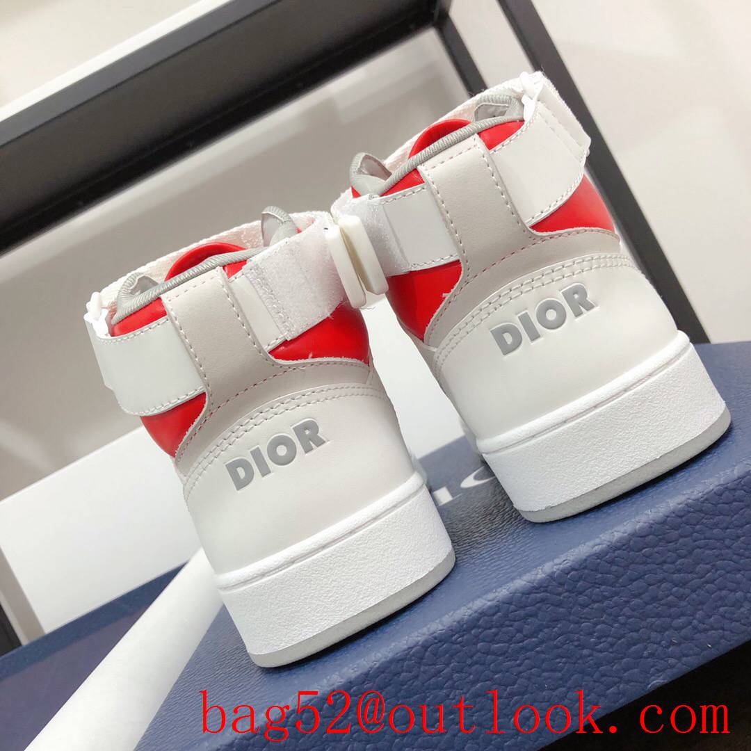 Dior B27 High-Top Sneaker White and red Smooth Calfskin with Oblique Galaxy Leather shoes