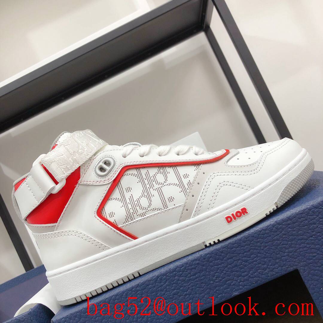 Dior B27 High-Top Sneaker White and red Smooth Calfskin with Oblique Galaxy Leather shoes