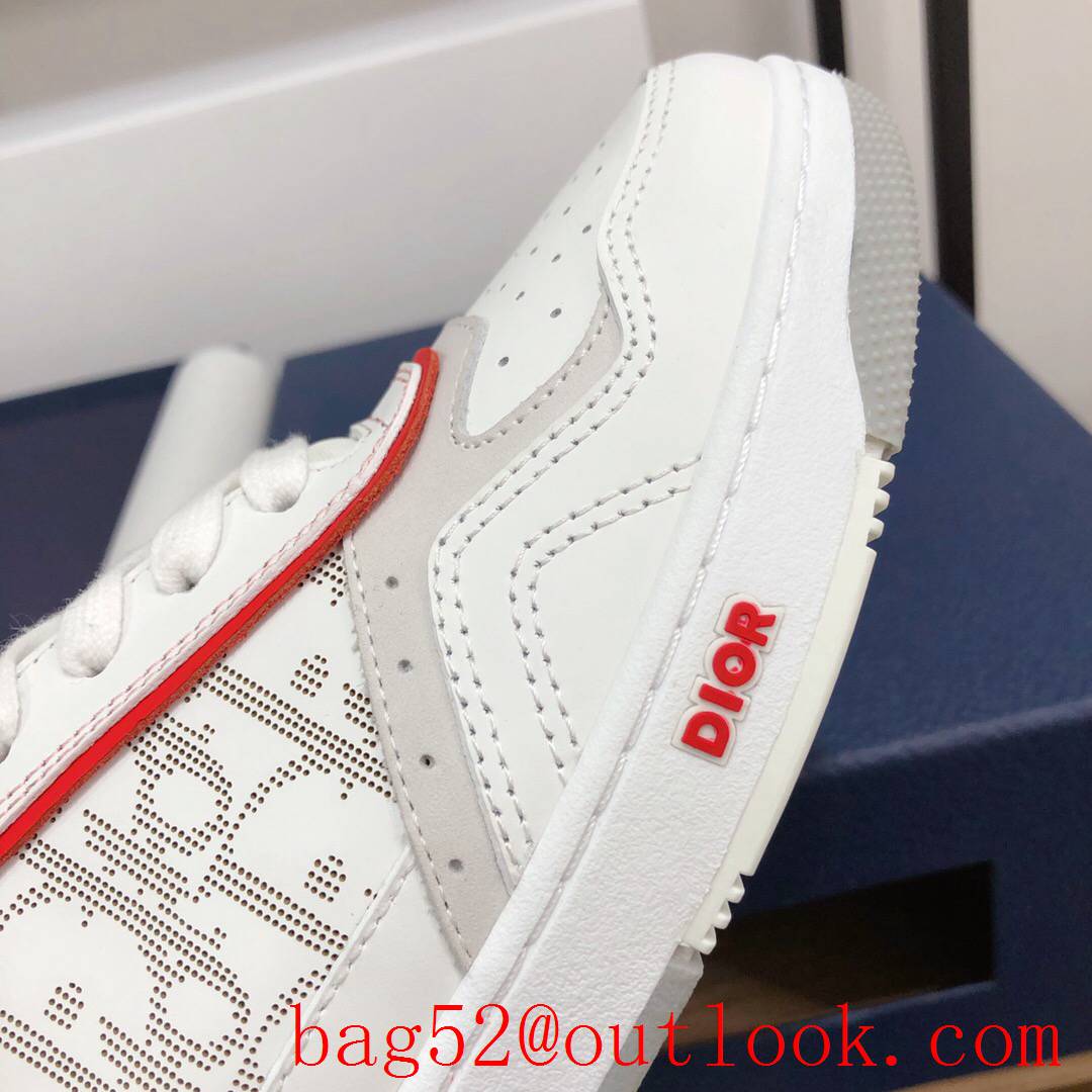 Dior B27 High-Top Sneaker White and red Smooth Calfskin with Oblique Galaxy Leather shoes