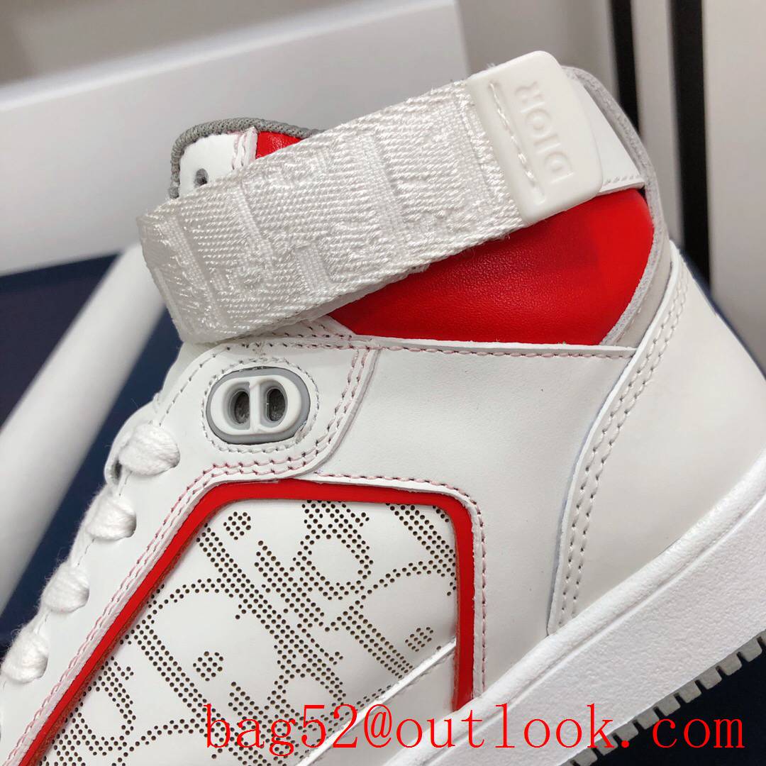 Dior B27 High-Top Sneaker White and red Smooth Calfskin with Oblique Galaxy Leather shoes