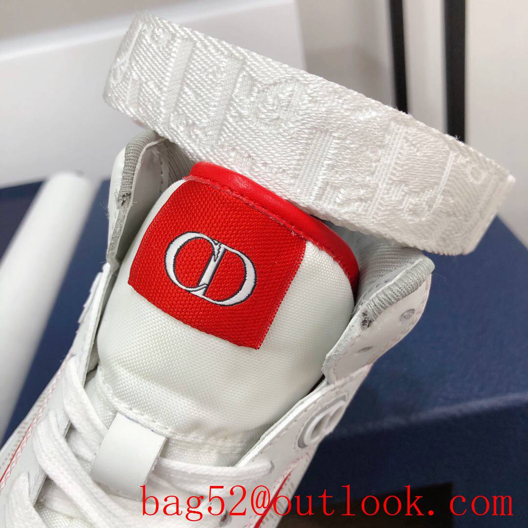 Dior B27 High-Top Sneaker White and red Smooth Calfskin with Oblique Galaxy Leather shoes